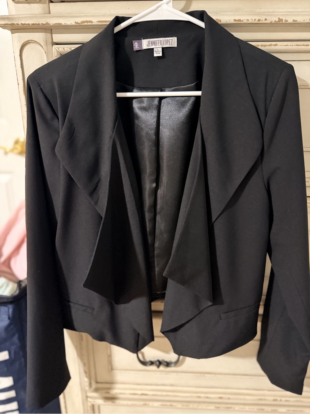 Jennifer Lopez Black Draped Open-Front Cropped Blazer